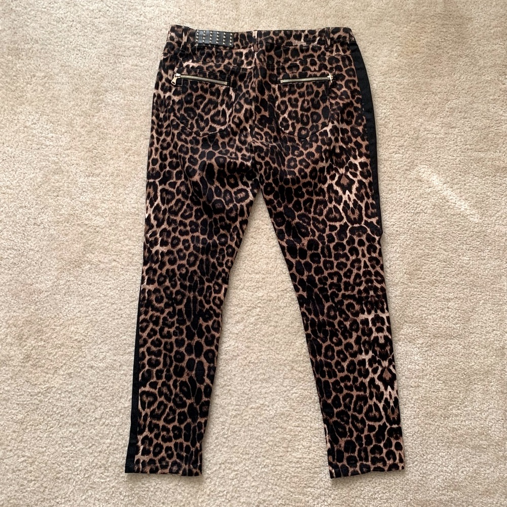 Leopard Print Straight Leg Stretch Jeans With Tuxedo Stripes Size 36 Euro (6-8) - Picture 3 of 16